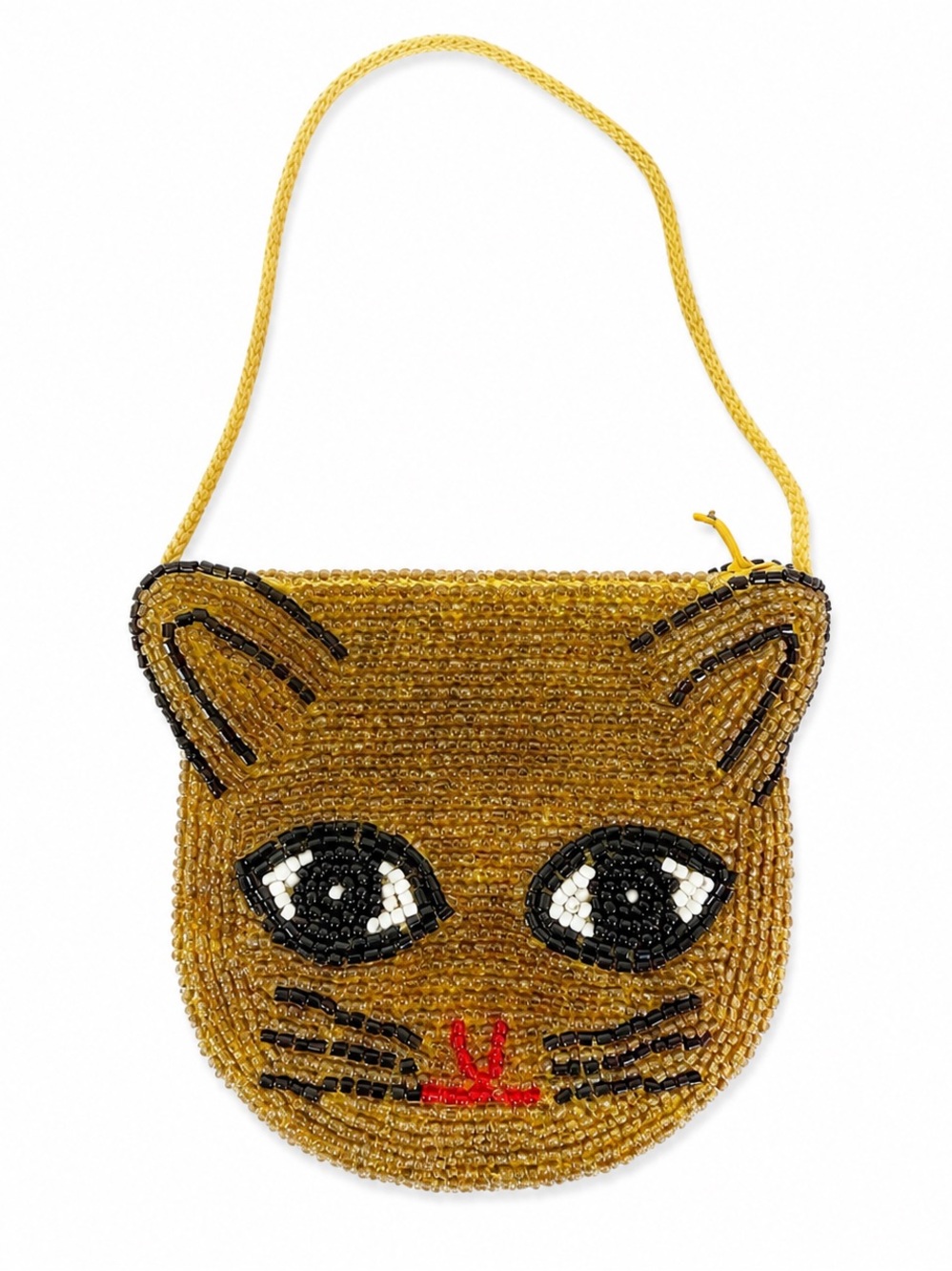 Novelty Coin Purse Kitty Cat Glass Beaded Zipper Closure 4" Lined Zip Close